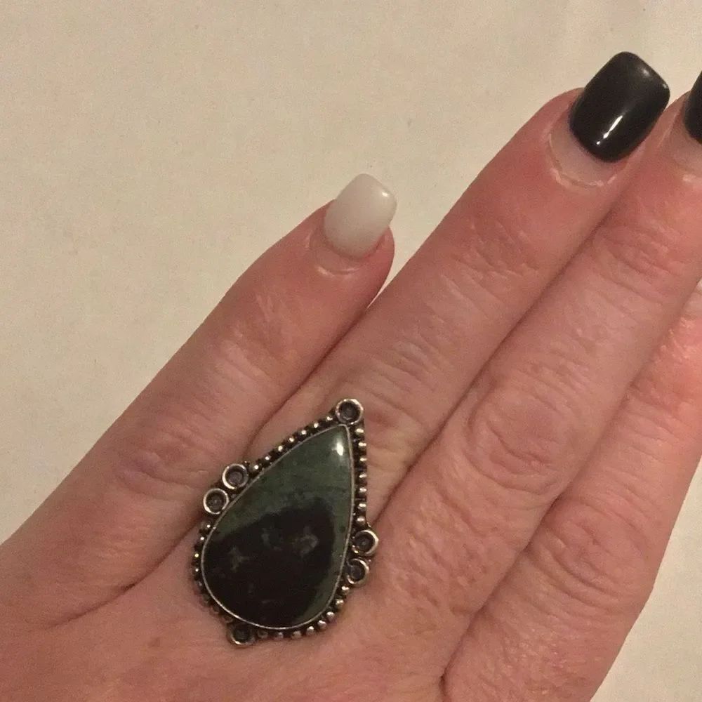 Teardrop Stone Sterling Silver Aztec Ring